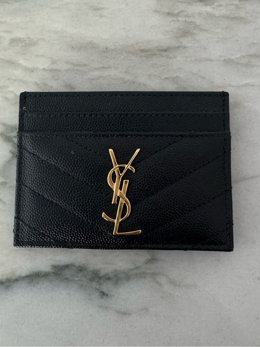 Saint Laurent Black Leather Card Holder with Gold YSL Emblem